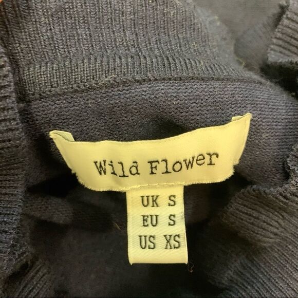 WILD Flower navy Leaf Mesh Sleeves Jumper Sz XS - Picture 11 of 12